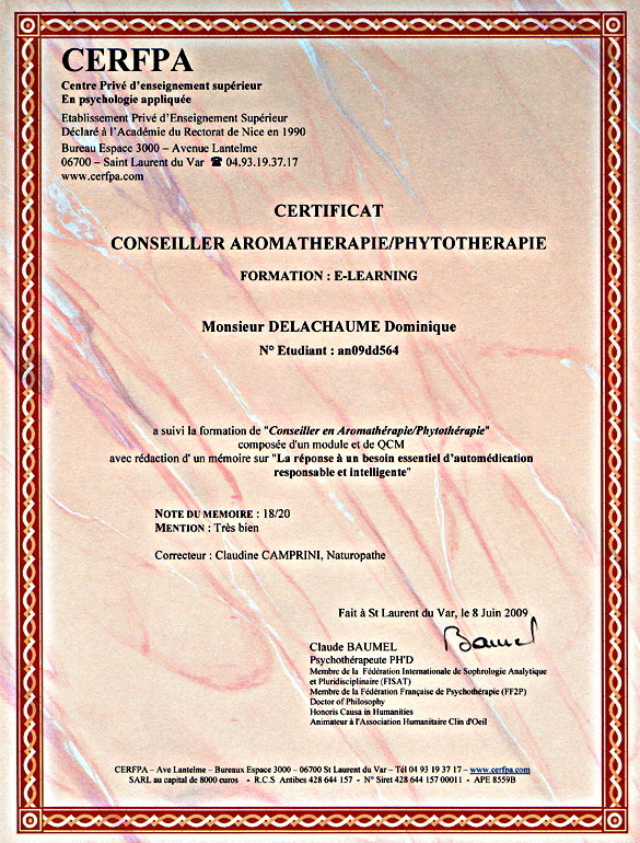 Certificat aroma-phytothrapie